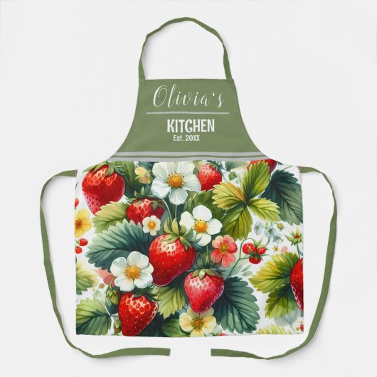 Schürze personalisierter Name, Boho Floral Strawbe (Vorderseite)