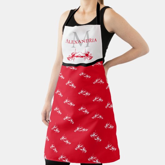 Schürze Rot-Weiß-Monogramm-Name Hummer-Muster (InSitu)
