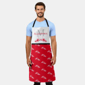 Schürze Rot-Weiß-Monogramm-Name Hummer-Muster (Getragen)