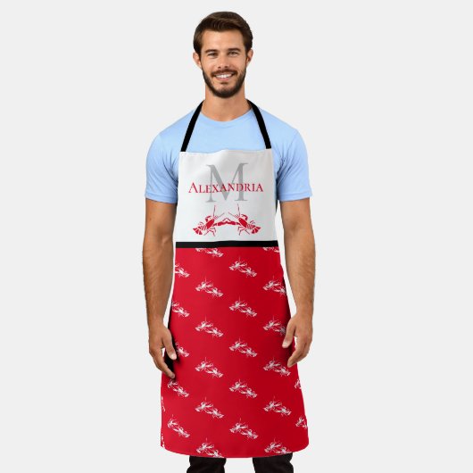 Schürze Rot-Weiß-Monogramm-Name Hummer-Muster (Getragen)