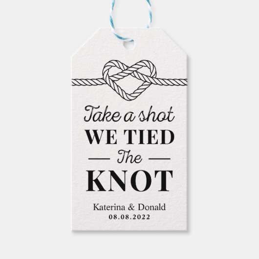 Schuss, den wir an die Knotehe geben Geschenkanhänger (Vorderseite)