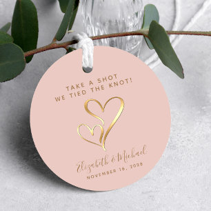 Schuss, wir geben dem Knoten Blush Gold Hochzeit Geschenkanhänger