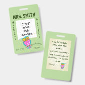 Schüssel mit blühenden Augen Lehrer ID-Abzeichen Ausweis (Vorder- & Rückseite)