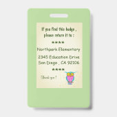 Schüssel mit blühenden Augen Lehrer ID-Abzeichen Ausweis (Rückseite)