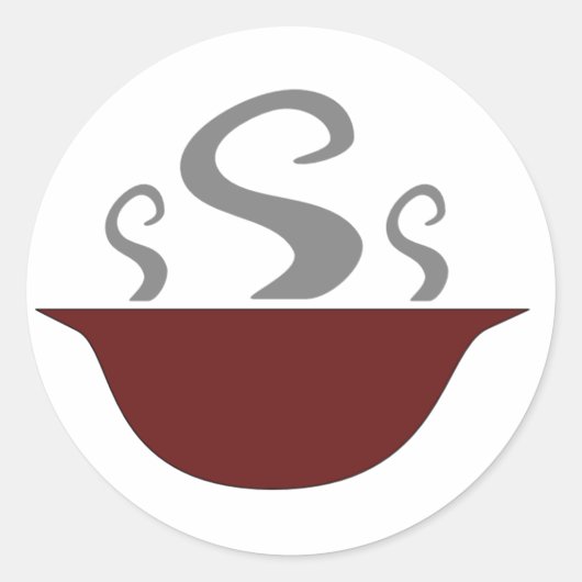 Schüssel mit den Aufklebern für die Dampfsuppe Runder Aufkleber (Vorderseite)