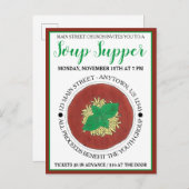 Schüssel mit heißem Tomaten Basilikum Kekssuppe Ob Einladungspostkarte (Vorne/Hinten)