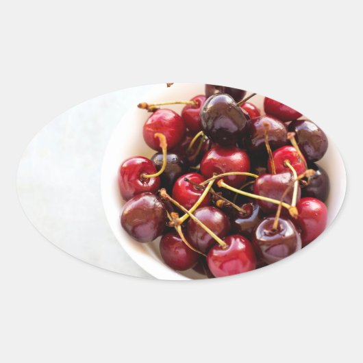 Schüssel mit Kirschen Ovaler Aufkleber (Vorderseite)