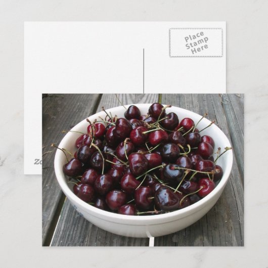 Schüssel mit Kirschen Postkarte (Vorne/Hinten)