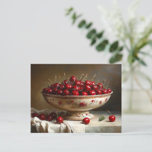 Schüssel mit Kirschmalerei Postkarte (Stehend Vorderseite)