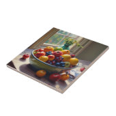 Schüssel mit Obst auf Tisch klassische Ölmalerei Fliese (Seite)