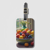 Schüssel mit Obst auf Tisch klassische Ölmalerei Gepäckanhänger (Vorderseite Vertikal)