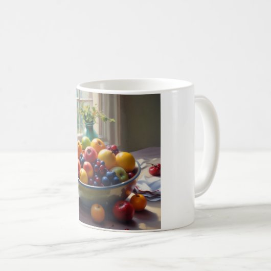 Schüssel mit Obst auf Tisch klassische Ölmalerei Kaffeetasse (VorderseiteRechts)
