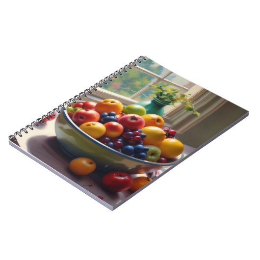 Schüssel mit Obst auf Tisch klassische Ölmalerei Notizblock (Linke Seite)