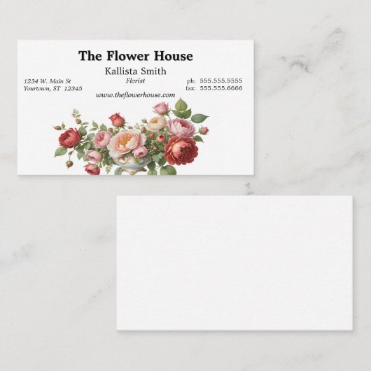 Schüssel mit Rose Florist Blume Designer Grower Visitenkarte (Vorne/Hinten)