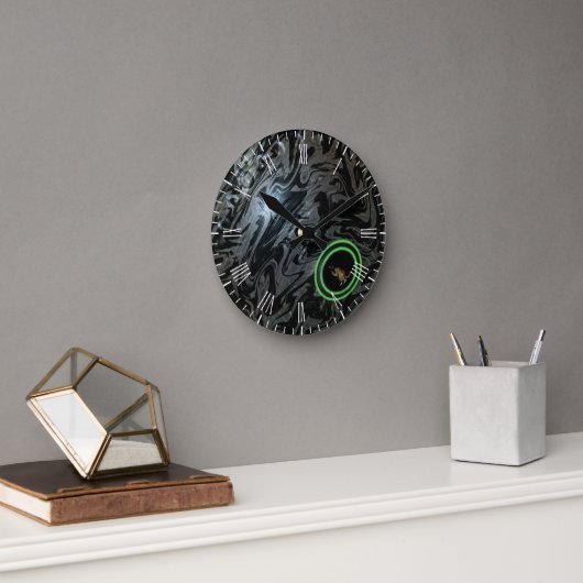 Schüssel mit schwarzem und grauem Rasen, Uhr (Büro)