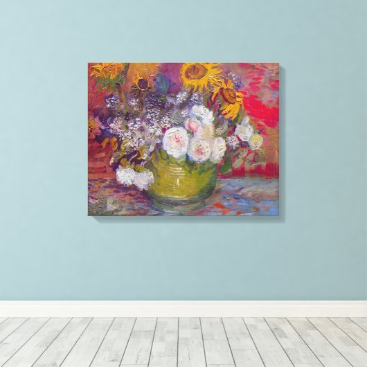 Schüssel mit Sonnenblumen und Rose von Vincent van Leinwanddruck (Insitu (Holzboden))