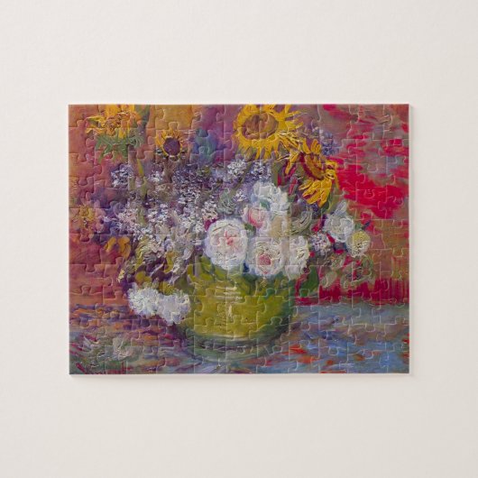 Schüssel mit Sonnenblumen und Rose von Vincent van Puzzle (Horizontal)