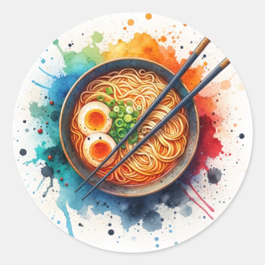 Schüssel Ramen Noodles, Ei und Chopsticks Runder Aufkleber (Vorderseite)