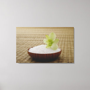 Schüssel Reis mit einer Blume auf einer tatami Leinwanddruck