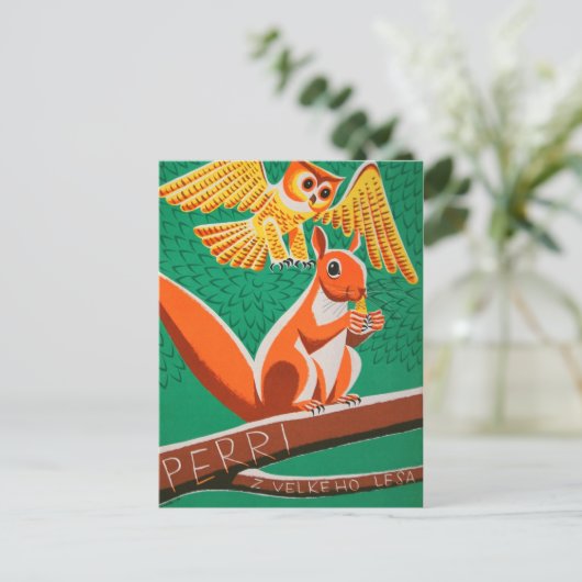 Schüssel und Eichhörnchen Retro Tschechische Filmp Postkarte (Stehend Vorderseite)