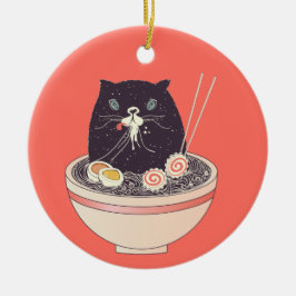 Schüssel von Ramen und von schwarzer Katze Keramik Ornament