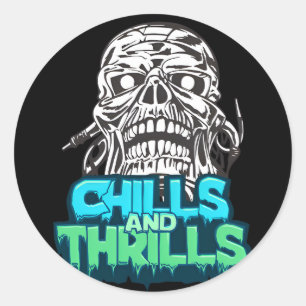 Schüttelfrost & Thrills Skull Graphic Halloween Au Runder Aufkleber