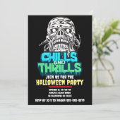 Schüttelfrost und Thrills Skull Graphic Halloween  Einladung (Stehend Vorderseite)