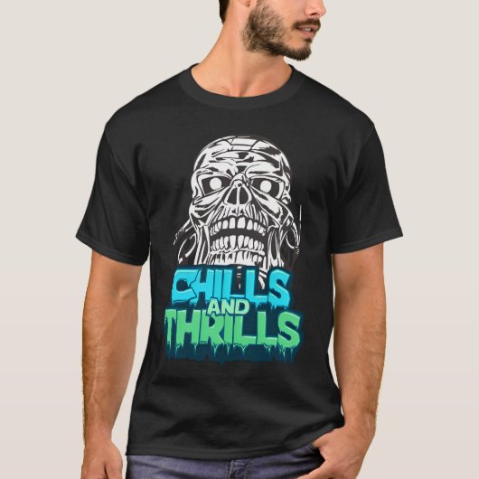 Schüttelfrost und Thrills Skull Graphic Halloween T-Shirt (Vorderseite)