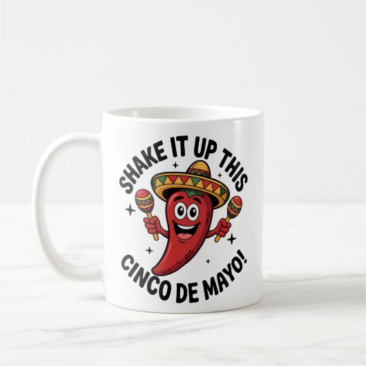Schütteln Sie das Cinco de Mayo! Red Chili Pepper Kaffeetasse (Links)