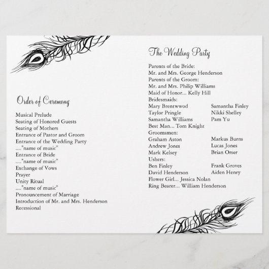 Schütteln Sie Ihr Schwanz Feathers Wedding Program (Rückseite)