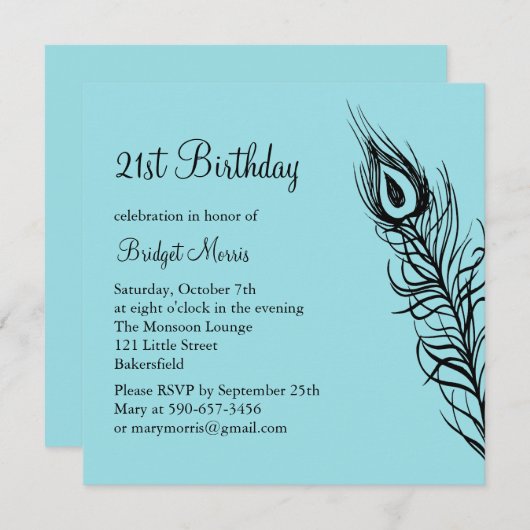 Schütteln Sie Ihren Schwanz Feathers 21. Geburtsta Einladung (Vorne/Hinten)