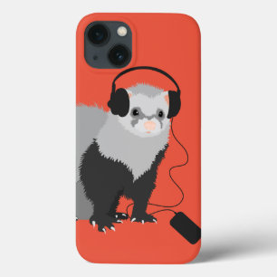 Schutz Big Headphones Funny Music Lover Ferret iPhone 13 Hülle