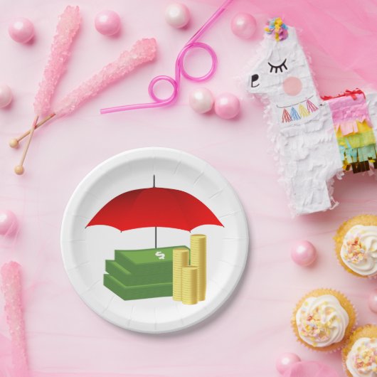 Schutz der finanziellen Sicherheit mit Rotem Schir Pappteller (Party)