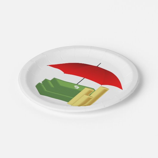 Schutz der finanziellen Sicherheit mit Rotem Schir Pappteller (Schrägansicht)