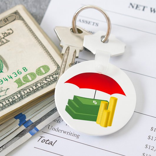 Schutz der finanziellen Sicherheit mit Rotem Schir Schlüsselanhänger