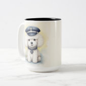 Schutz des Pakets...Poodle Officer auf dem Job Zweifarbige Tasse (Vorderseite Links)