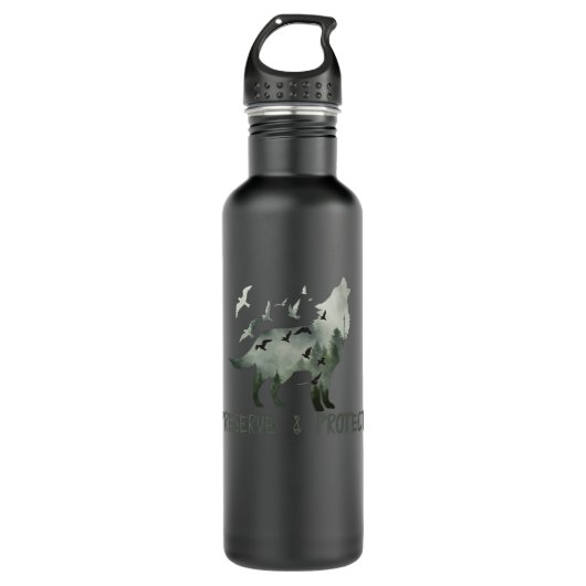 Schutz und Schutz des Nationalparks Wolf Edelstahlflasche (Vorderseite)