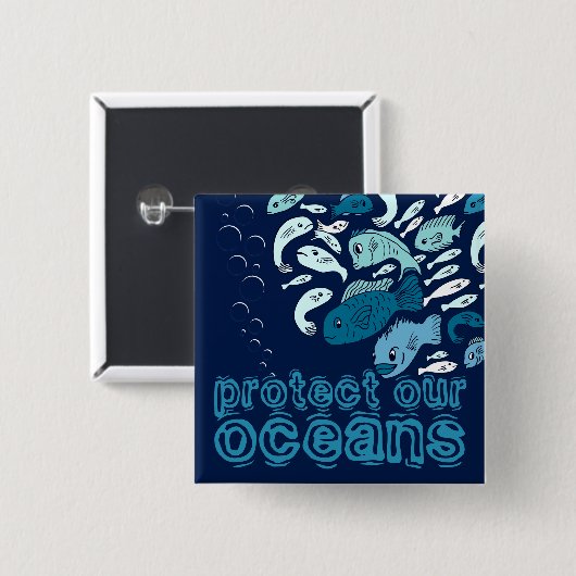 Schutz unserer Ozeane - Blauer Fisch Button (Vorne & Hinten)