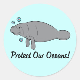 Schutz unserer Ozeane mit Manatee Runder Aufkleber
