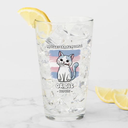 Schutz von Trans People oder Die - Fierce Cat Glas (Vorderseite Ice)