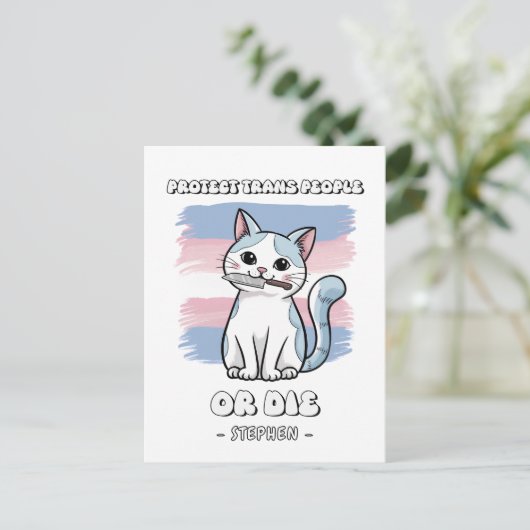 Schutz von Trans People oder Die - Fierce Cat Postkarte (Stehend Vorderseite)