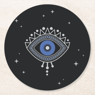 Schutz vor schlechter Energie durch blaues Auge Runder Pappuntersetzer