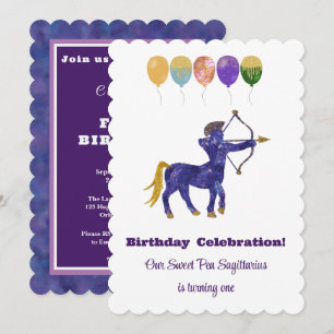 Schütze 1. Geburtstag Impressionist Gold Glitter Einladung