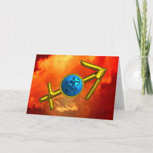 SCHÜTZE Blau Türkis,Gold Sternzeichen Geburtstag Karte