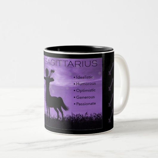 Schütze-Bogenschütze-Tierkreis-Tasse mit Merkmalen Zweifarbige Tasse (VorderseiteRechts)
