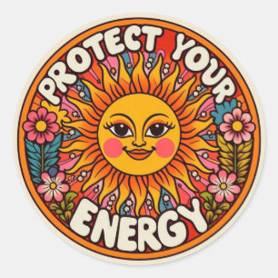 Schütze deine Energie Aufkleber - Retro 70er Sonne