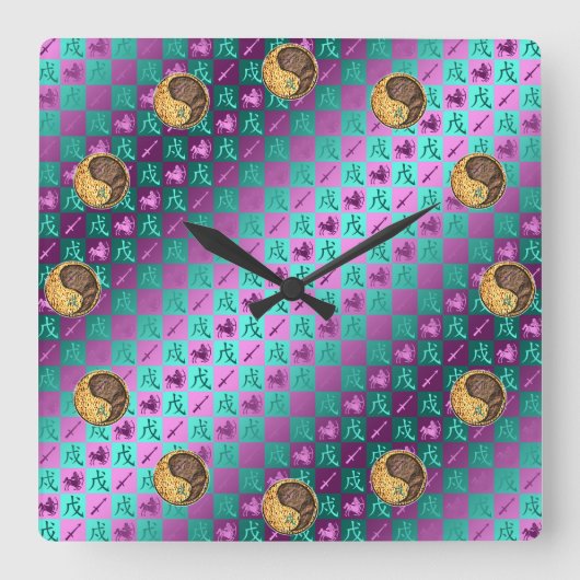 Schütze & Erdhund Quadratische Wanduhr (Vorderseite)