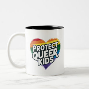 Schütze queere Kinder Regenbogenherz LGBT Stolz Zweifarbige Tasse