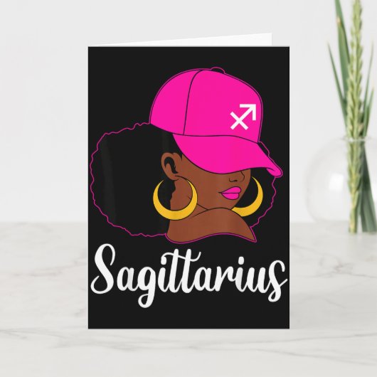 Schütze Schwarzes Mädchen Rosa Mütze Sternzeichen Karte (Vorderseite)