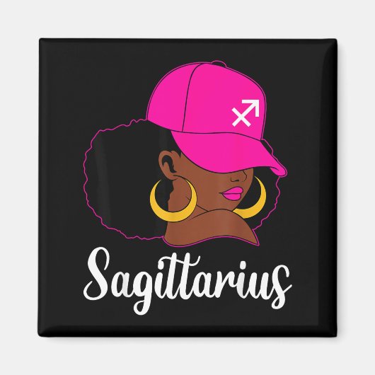 Schütze Schwarzes Mädchen Rosa Mütze Sternzeichen Magnet (Vorne)